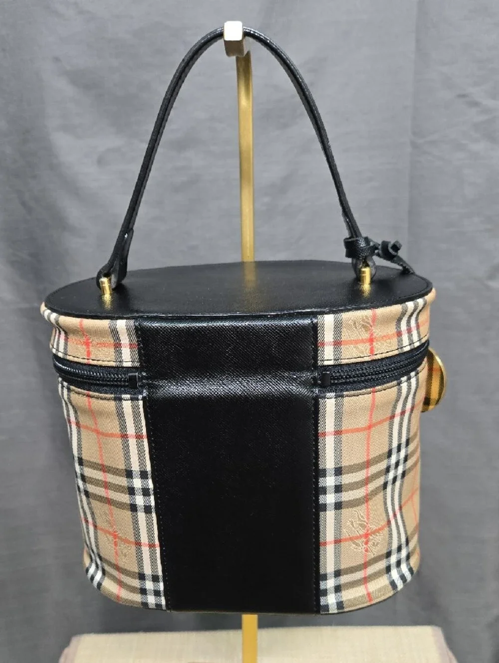 WEEKEND SALE!Burberry Nova Check Shadow Horse Vanity Hand Bag Canvas Leather